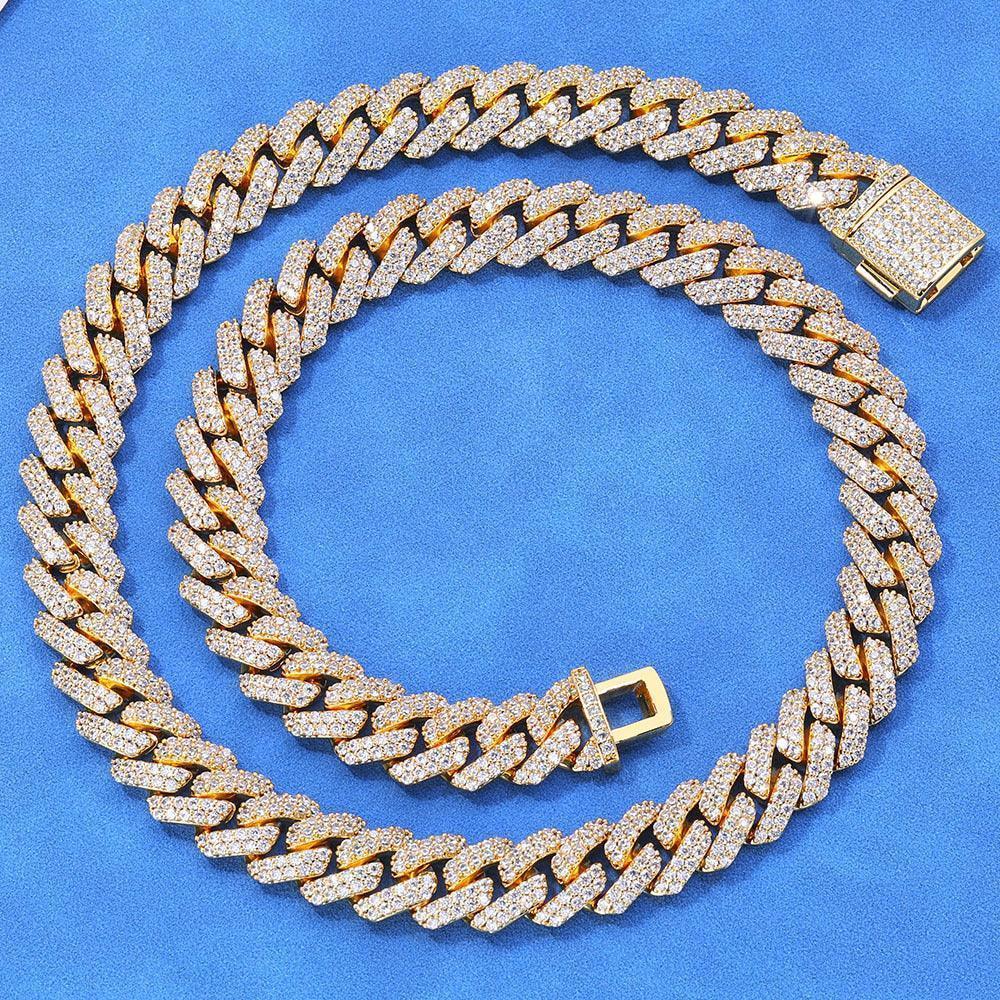 12mm Double-Row Moissanite -Cut Cuban Link Chain for Men – S925 Sterling Silver Custom Luxury Hip Hop Necklace - CaratixJewelry
