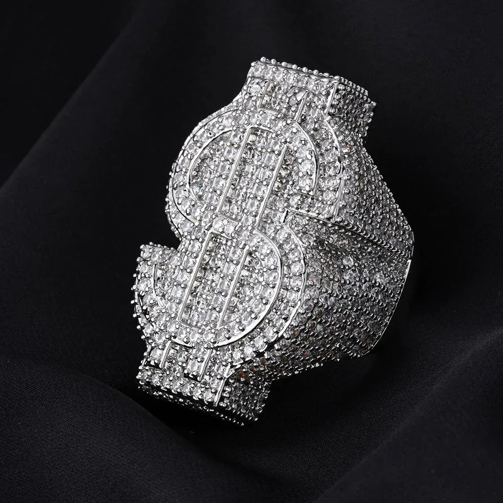 Dollar Sign Zircon Ring for Men | Trendy Hip Hop Jewelry | Full s | Caratix Jewelry - CaratixJewelry