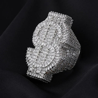 Dollar Sign Zircon Ring for Men | Trendy Hip Hop Jewelry | Full s | Caratix Jewelry - CaratixJewelry