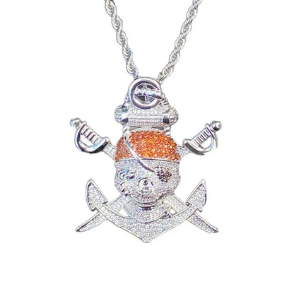 Iced Out Pirate Skull Pendant | Men's 5A CZ "Jolly Roger" Necklace - CaratixJewelry
