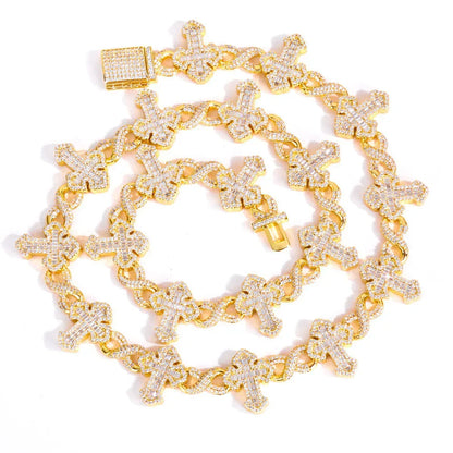 Custom 15mm Infinite 8-Link Baguette Cross Necklace | Heavy Gold Chain for Rapper | Caratix - CaratixJewelry