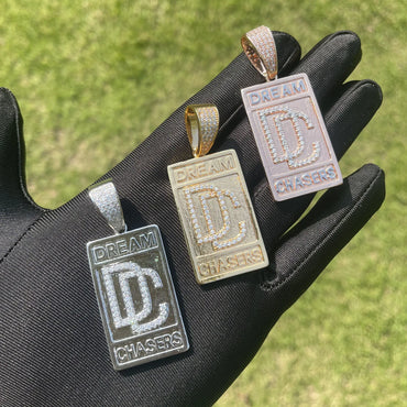 Iced Out Dog Tag Letter Pendant | Real Copper CZ Plaque Necklace - CaratixJewelry