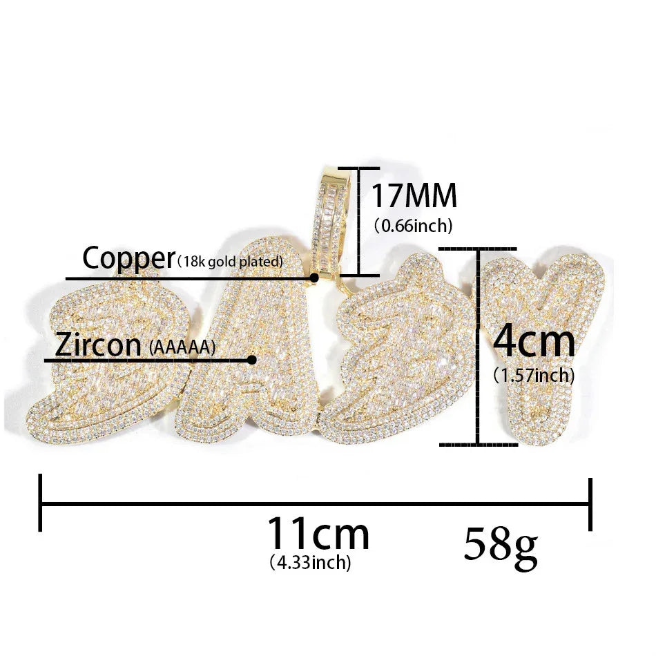 18K Gold Letter Pendant | Baguette CZ Iced Out DIY Hip Hop Men’s Jewelry - CaratixJewelry