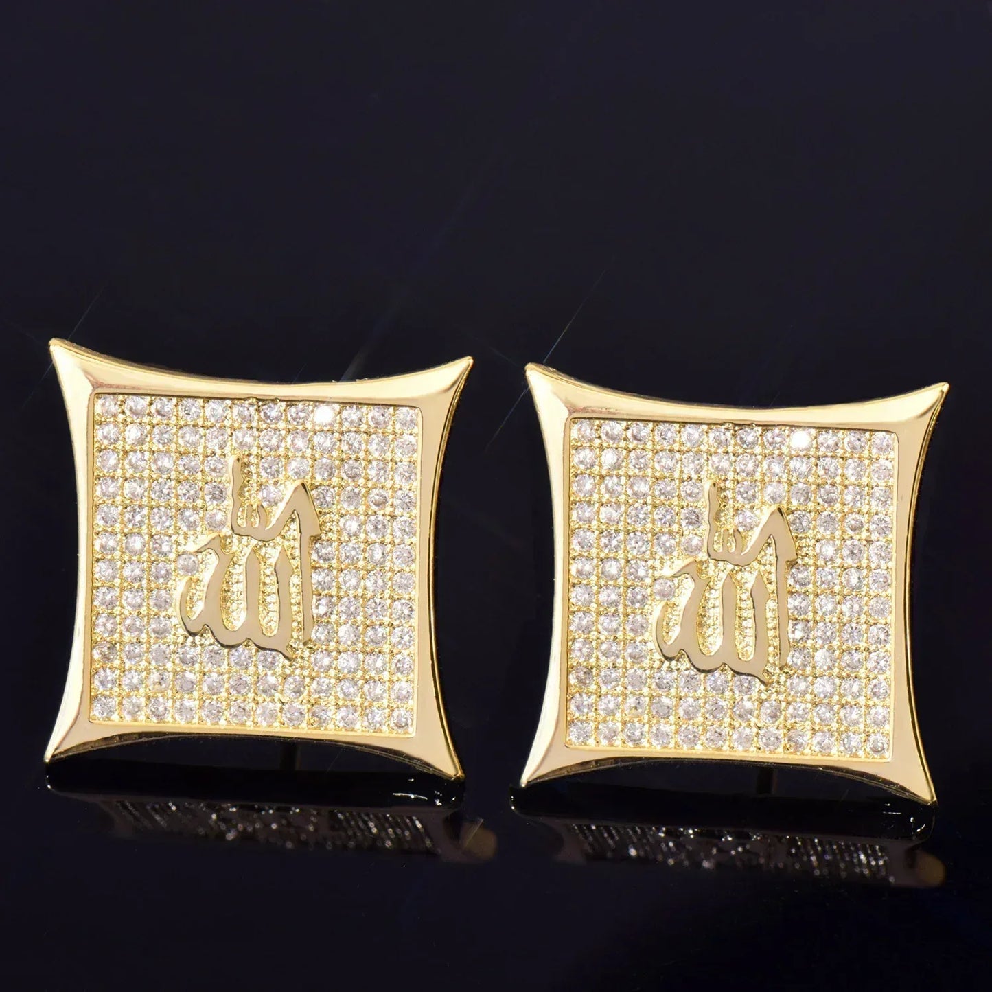Large Square Stud Earrings with Zircon | Creative & Trendy Hip Hop Jewelry | Caratix Jewelry - CaratixJewelry