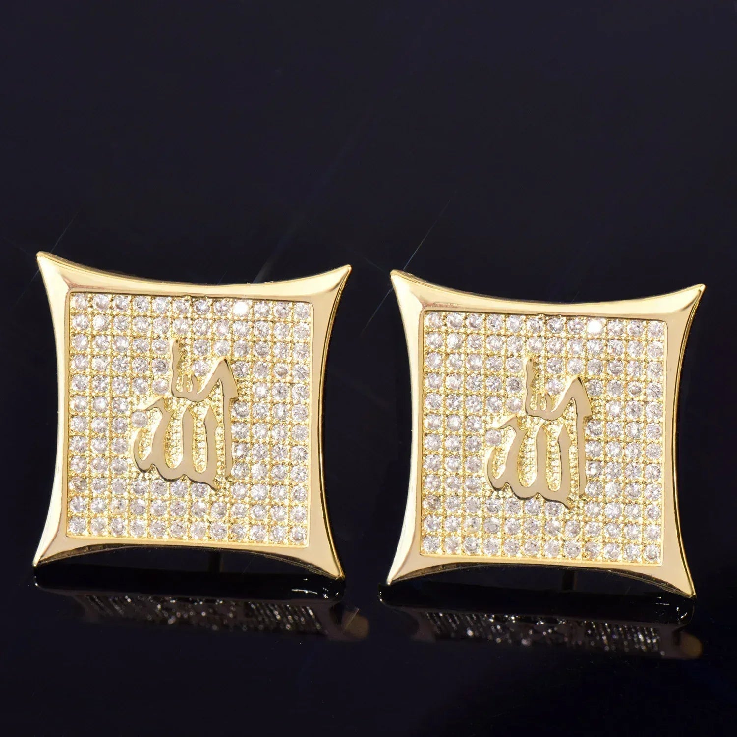 Large Square Stud Earrings with Zircon | Creative & Trendy Hip Hop Jewelry | Caratix Jewelry - CaratixJewelry