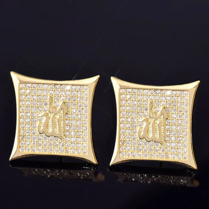 Large Square Stud Earrings with Zircon | Creative & Trendy Hip Hop Jewelry | Caratix Jewelry - CaratixJewelry