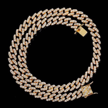 9mm Single Row Cuban Chain Necklace with Zircon Stones - CaratixJewelry
