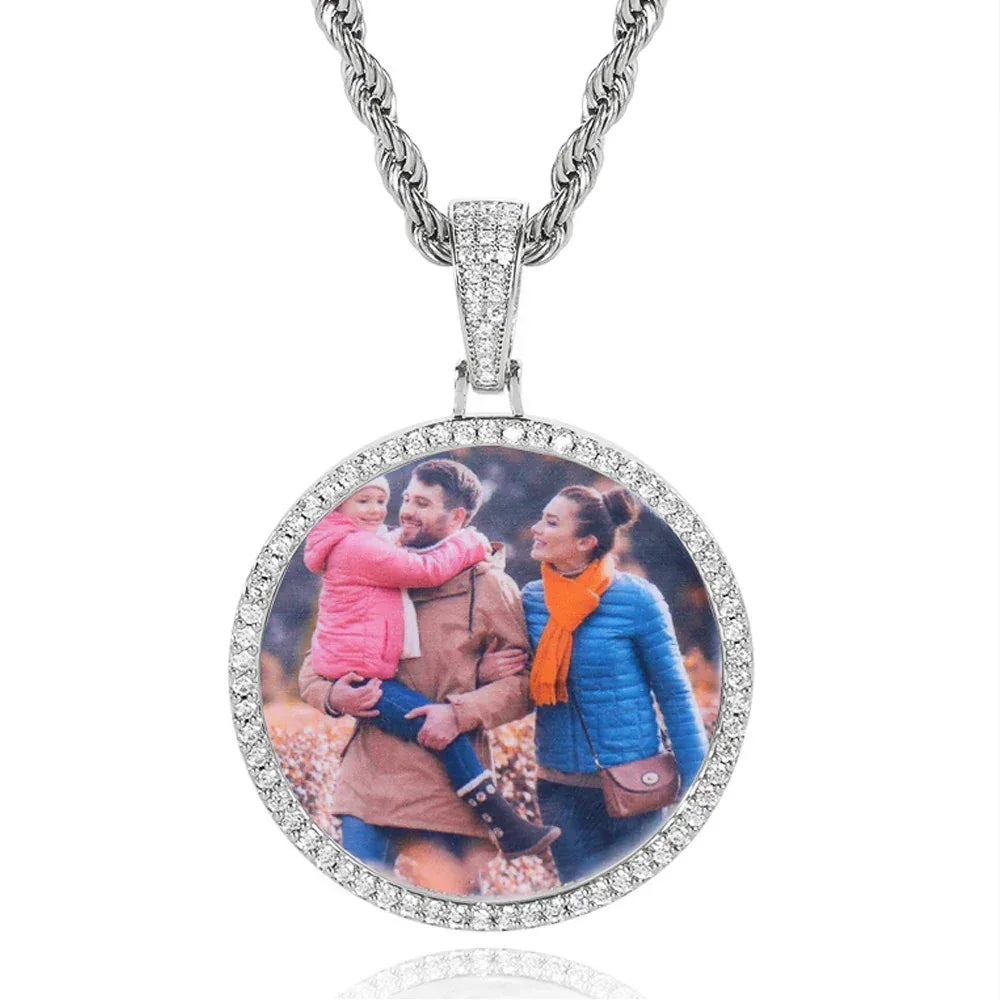 Custom Photo Frame Pendant S925 Silver Moissanite Necklace Mens | Caratix Jewelry - CaratixJewelry