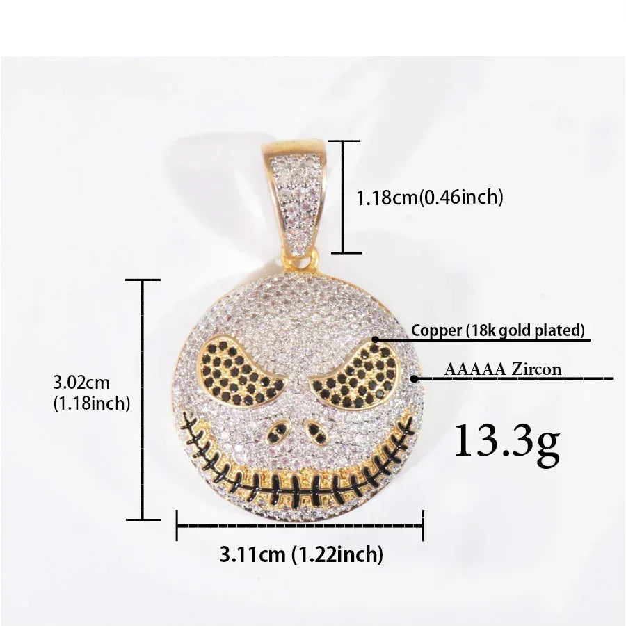 Iced Out Zombie Head Pendant Necklace – Hip Hop CZ Cartoon Jewelry for Men - CaratixJewelry