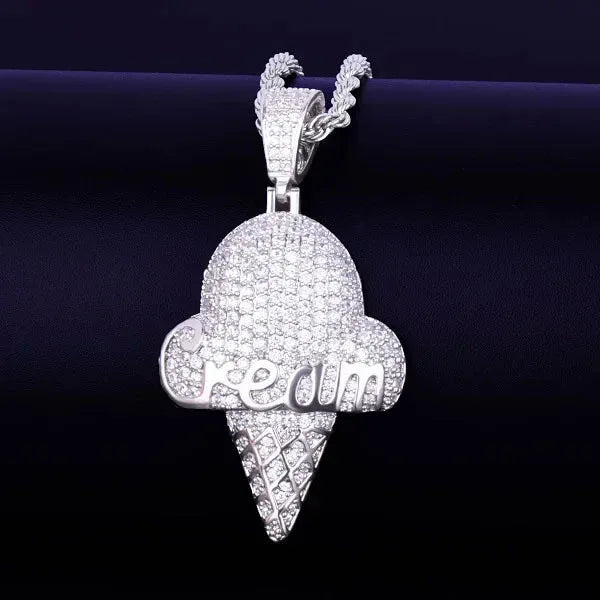 Iced Out Ice Cream Cone Pendant | Men's Real Copper CZ Necklace - CaratixJewelry