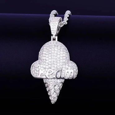 Iced Out Ice Cream Cone Pendant | Men's Real Copper CZ Necklace - CaratixJewelry