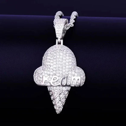 Iced Out Ice Cream Cone Pendant | Men's Real Copper CZ Necklace - CaratixJewelry