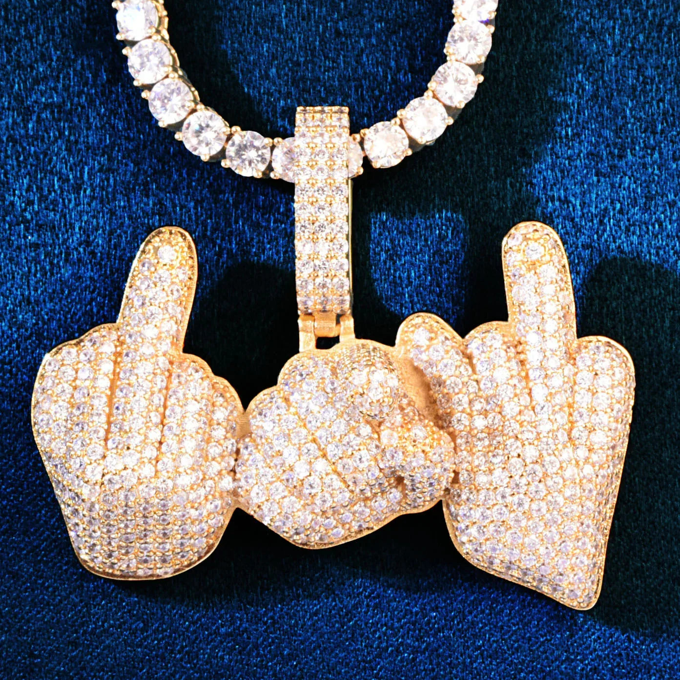 Hand Gesture Pendant Necklace | CZ Iced Out Hip Hop Rapper Streetwear Jewelry - CaratixJewelry