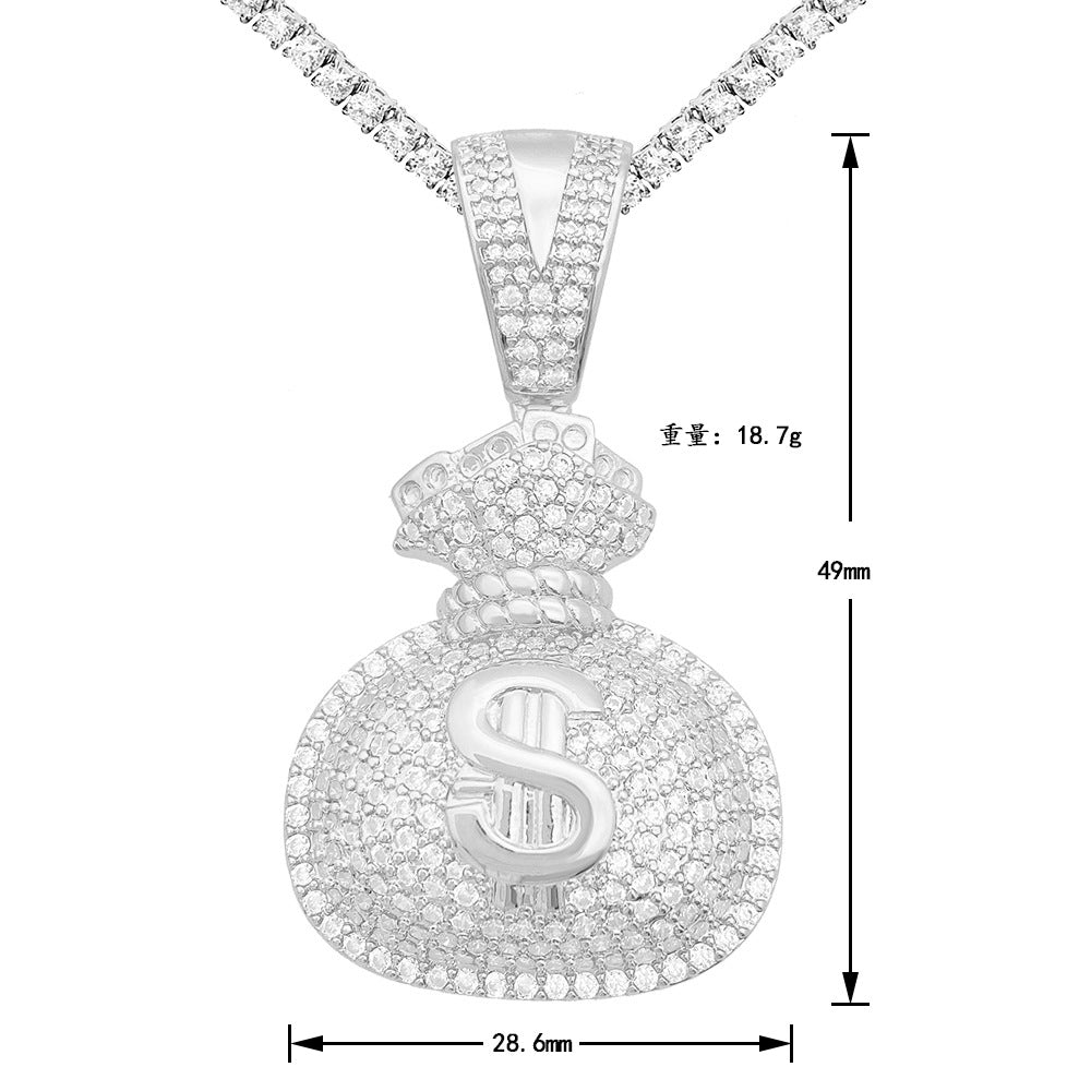 Iced Out Money Bag Pendant | Men's Gold Plated Hip Hop Money Sack Charm | Caratix