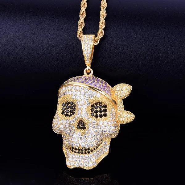 Men's Jolly Roger Necklace | Premium Copper CZ Caribbean Captain Jewelry Caratix - CaratixJewelry