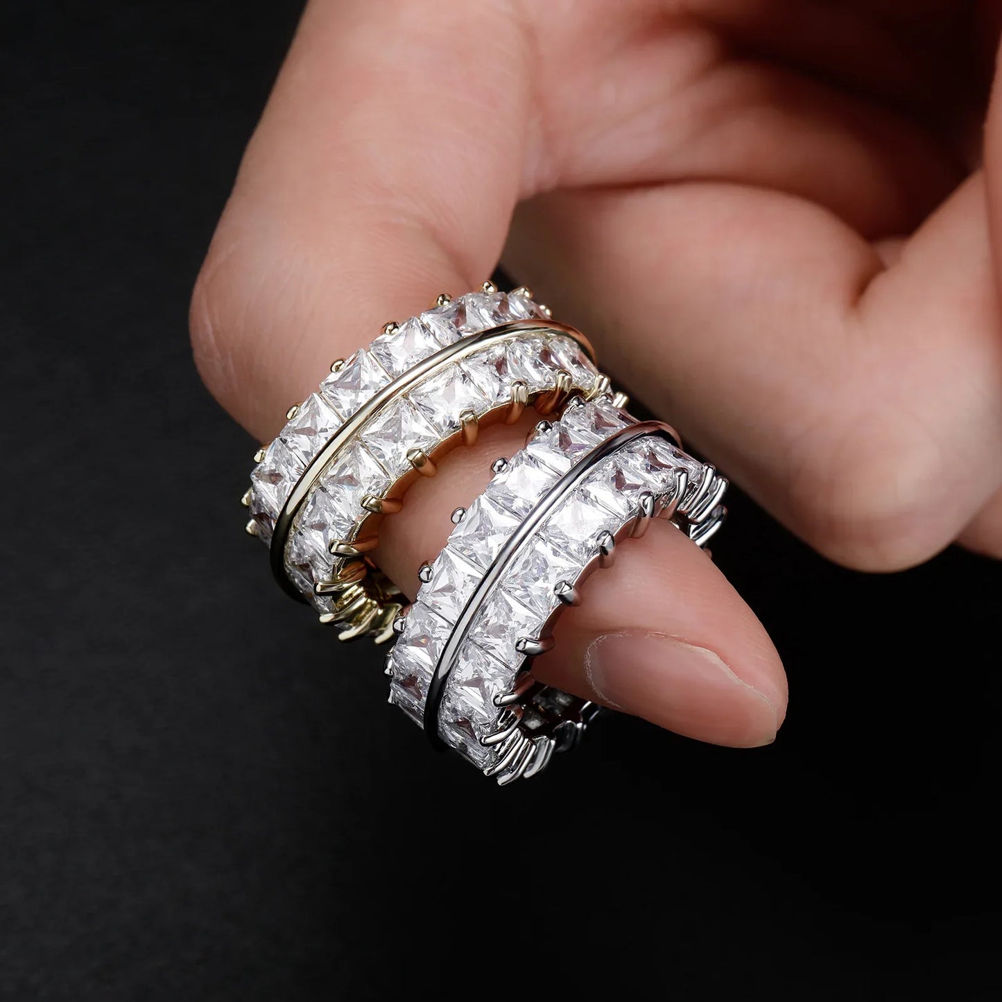 Men's Split-Band Hip Hop Ring | Double Row Iced Out Jewelry | Caratix