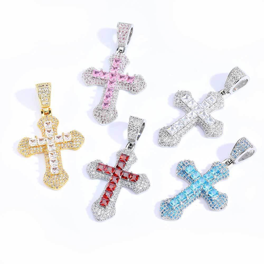 Custom Colored Zircon Cross Pendant Necklace with Full Design for Men and Women | Caratix Jewelry - CaratixJewelry