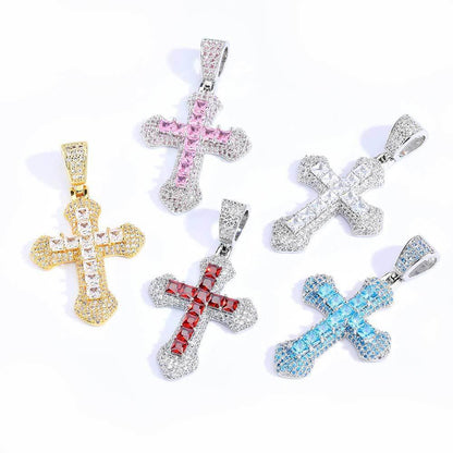 Custom Colored Zircon Cross Pendant Necklace with Full Design for Men and Women | Caratix Jewelry - CaratixJewelry