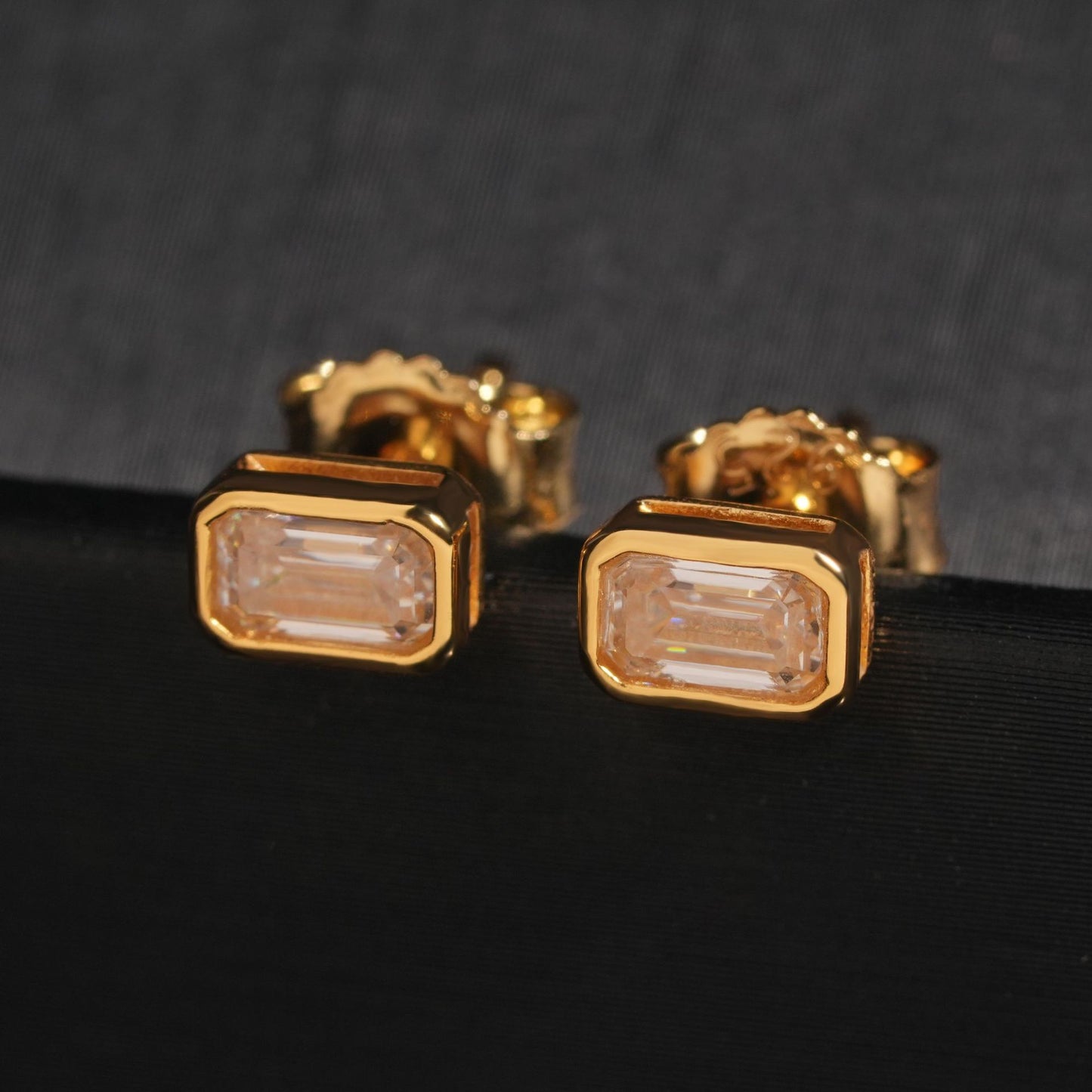 S925 Sterling Silver Emerald Cut Moissanite Stud Earrings | D VVS1 Step Cut | Caratix