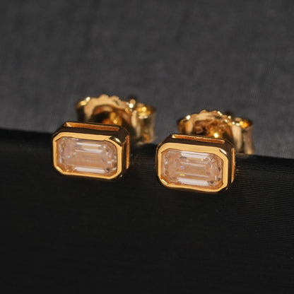S925 Sterling Silver Emerald Cut Moissanite Stud Earrings | D VVS1 Step Cut | Caratix