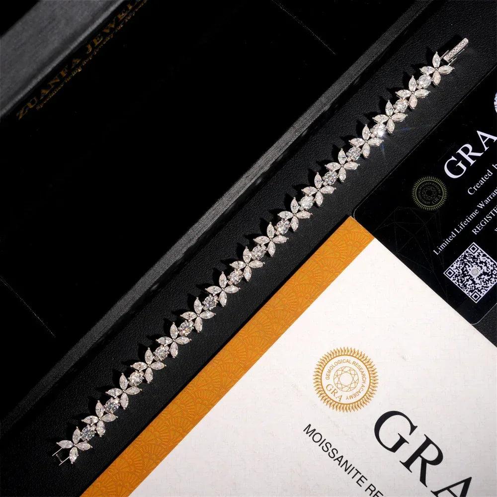 Marquise-Cut Moissanite Bracelet – S925 Sterling Silver Minimalist Iced-Out Unisex Hip Hop Streetwear Jewelry - CaratixJewelry