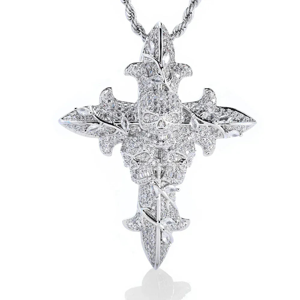 Custom Skull Cross Pendant Necklace Moissanite Hip Hop Jewelry | Caratix Jewelry - CaratixJewelry