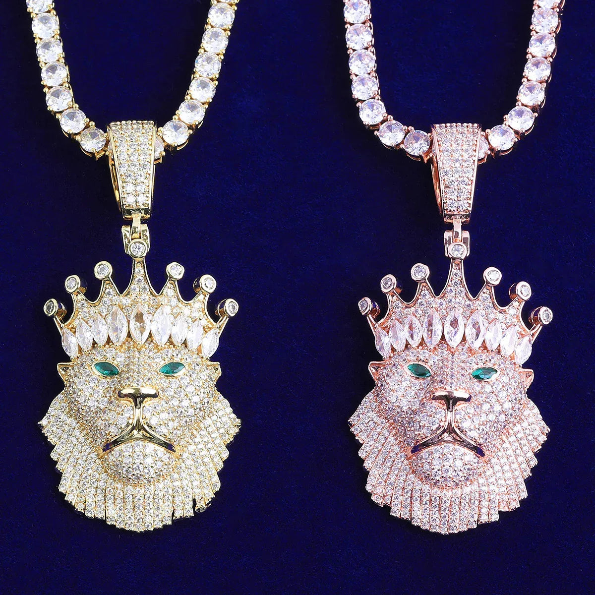 Iced Out Crowned Lion Head Pendant | Men's Real Copper CZ "King" Necklace - CaratixJewelry