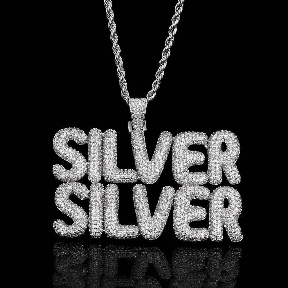 Custom Bubble Letter Pendant Necklace with Zircon Stones for Men and Women | Caratix Jewelry - CaratixJewelry