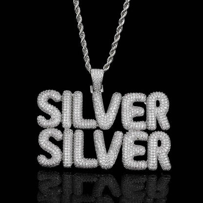 Custom Bubble Letter Pendant Necklace with Zircon Stones for Men and Women | Caratix Jewelry - CaratixJewelry