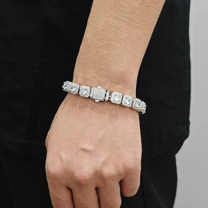 10mm Square Zircon Iced Out Bracelet with Spring Clasp for Men | Caratix Jewelry - CaratixJewelry