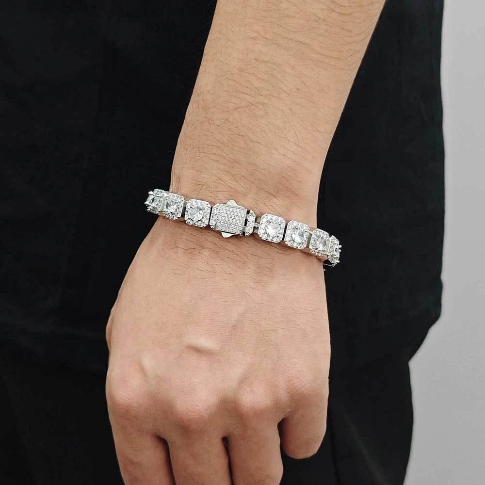 10mm Square Tennis Chain Zircon Bracelet with Spring Clasp for Men | Caratix Jewelry - CaratixJewelry