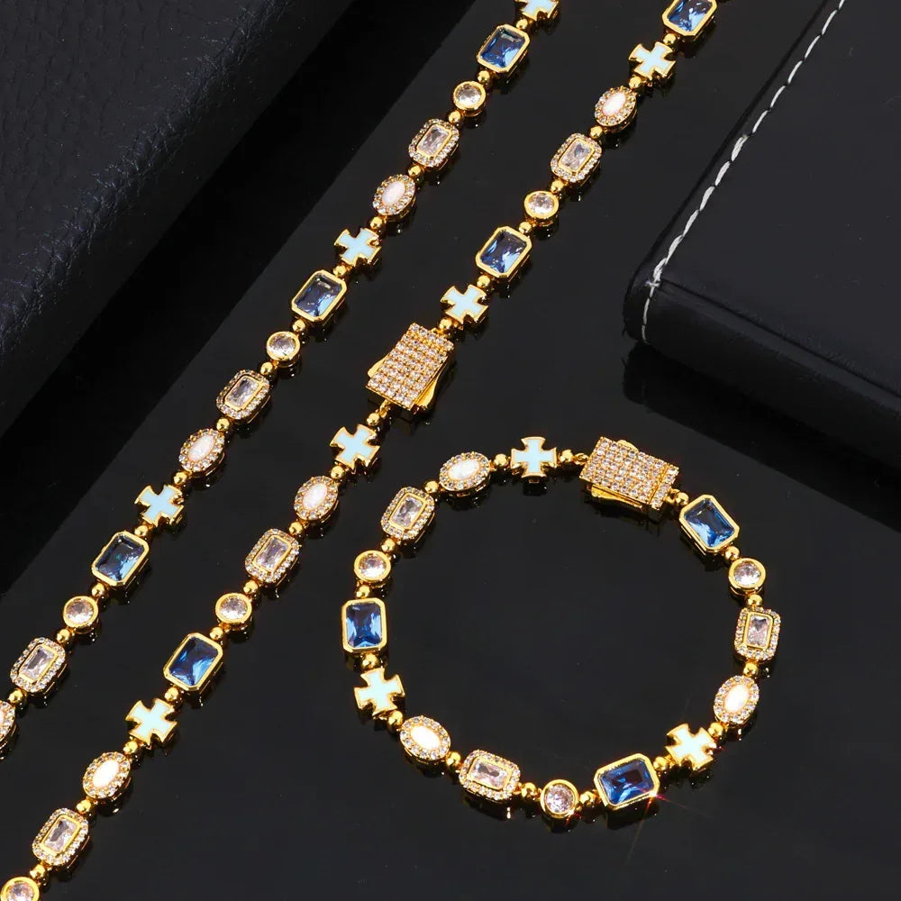 Enamel Cross Gemstone Chain Zircon Bracelet for Men | Caratix Jewelry - CaratixJewelry