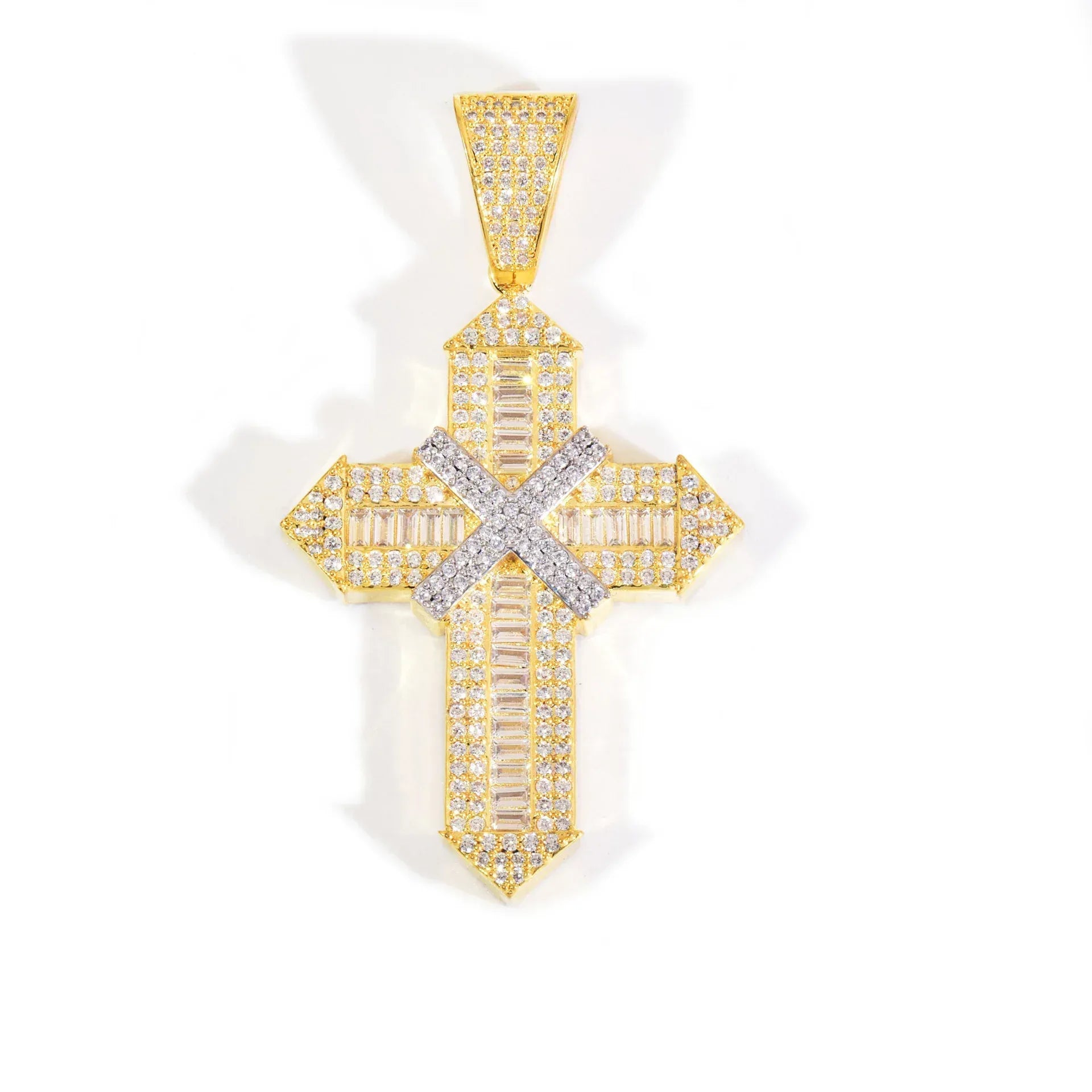 Iced Out Cross Pendant Necklace – Step-Cut Mixed Stone - CaratixJewelry