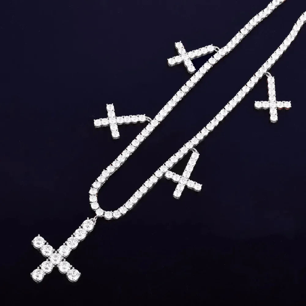 Iced Out Tennis Cross Pendant | Men's Hip Hop Solitaire Necklace Caratix - CaratixJewelry