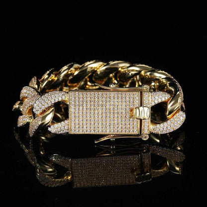 18mm Triple Row Iced-Out Cuban Link Bracelet with Full Zircon Stones - CaratixJewelry