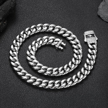 Stainless Steel Cuban Chain Lightning Zircon Necklace with Spring Clasp for Men | Caratix Jewelry - CaratixJewelry