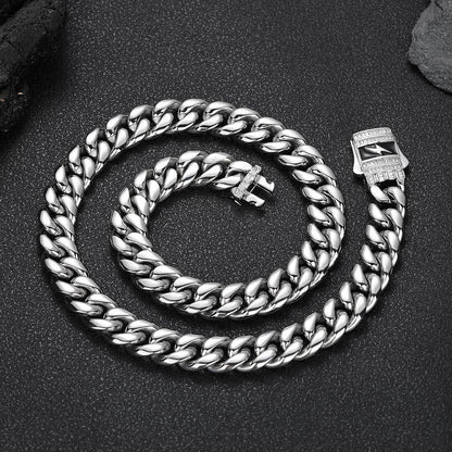 Stainless Steel Cuban Chain Lightning Zircon Necklace with Spring Clasp for Men | Caratix Jewelry - CaratixJewelry