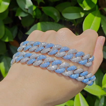 14mm Silver Blue Bubble Cuban Chain Necklace - CaratixJewelry