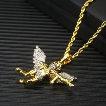 RevengeAngel Gun Pendant Hip Hop Necklace with Micro-Pave Zircon for Men | Caratix Jewelry - CaratixJewelry