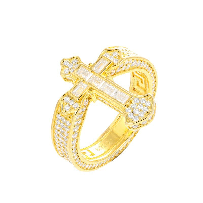 Ice-Block Baguette Moissanite Cross Ring Silver | Caratix