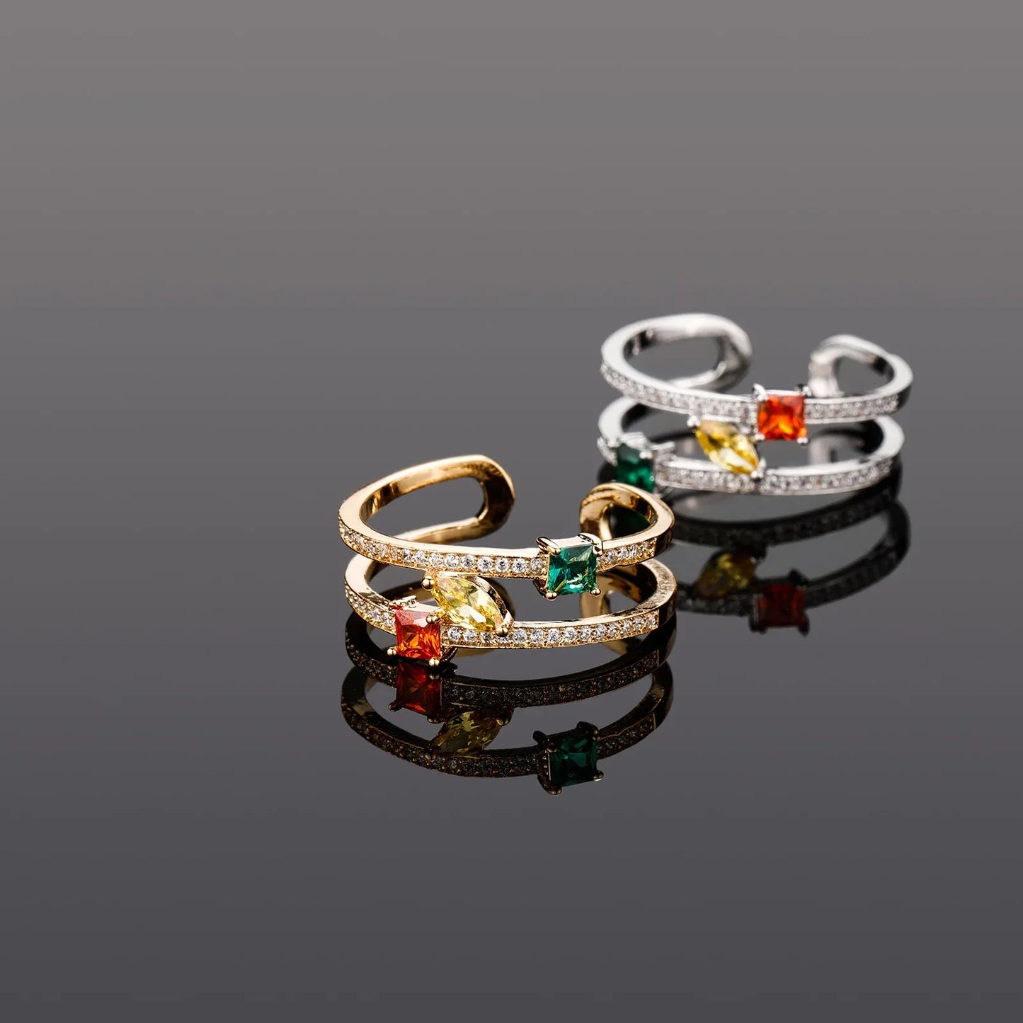 Colorful Gemstone Adjustable Ring | Unisex Open-Band Iced Out Jewelry | Caratix