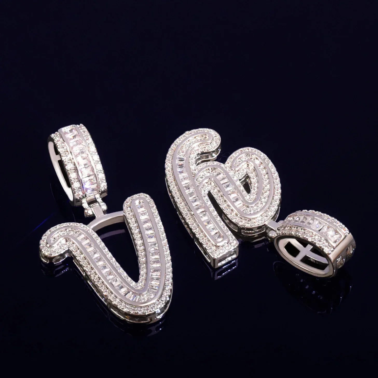 Mini Baguette Letter Pendant | CZ Iced Out Hip Hop Initial Necklace - CaratixJewelry