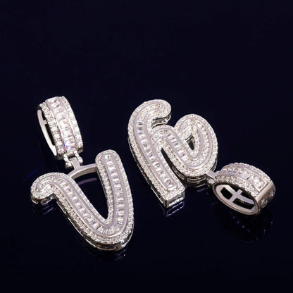 Mini Baguette Letter Pendant | CZ Iced Out Hip Hop Initial Necklace - CaratixJewelry