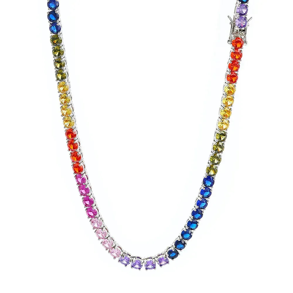 5mm Colorful Zircon Tennis Chain Necklace Hip Hop Bling | Caratix Jewelry - CaratixJewelry