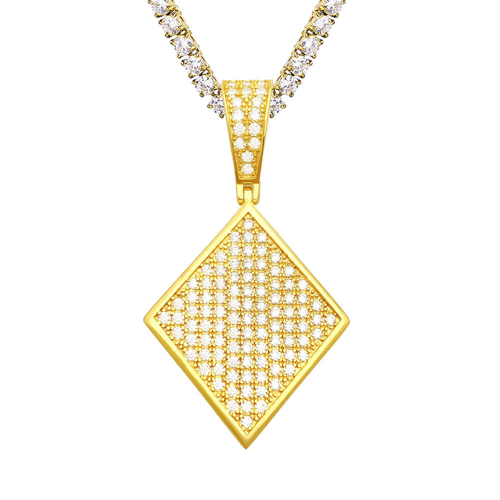 S925 Sterling Silver Moissanite Rhombus Pendant | Iced Out Diamond Shape Charm for Tennis Chains | Caratix