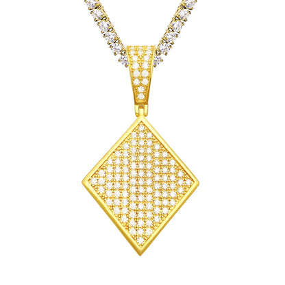 S925 Sterling Silver Moissanite Rhombus Pendant | Iced Out Diamond Shape Charm for Tennis Chains | Caratix