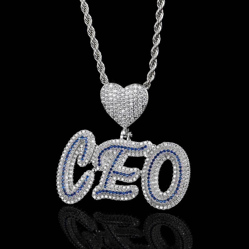 Creative Heart Lock and Calligraphy Letter Pendant Necklace with Micro-Pave Zircon for Men | Caratix Jewelry - CaratixJewelry