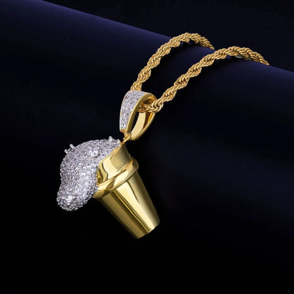 Men's Glossy Drip Cone Necklace | Premium Copper CZ Dessert Jewelry | "So Icy" Hip Hop Bling | Caratix - CaratixJewelry