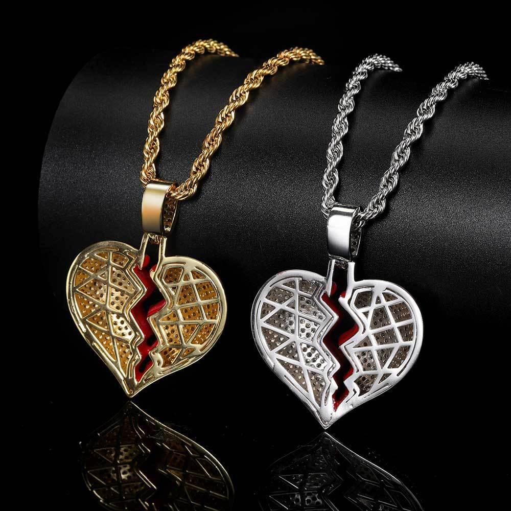 Heartbreak Pendant Necklace with Copper Frame and Zircon Stones for Couples | Caratix Jewelry - CaratixJewelry