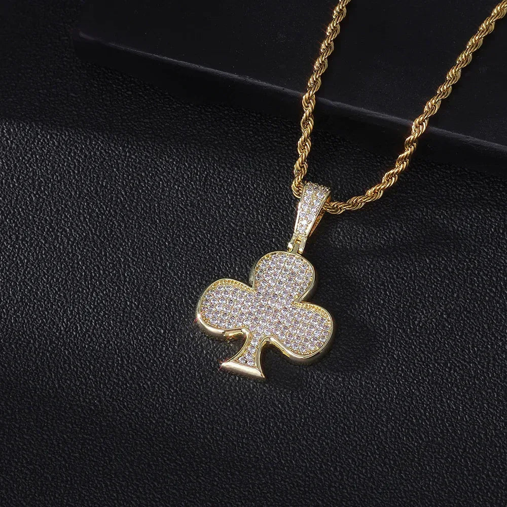 Iced Out Plum Blossom Pendant Necklace Zircon Gold Chain Rapper Style | Caratix Jewelry - CaratixJewelry